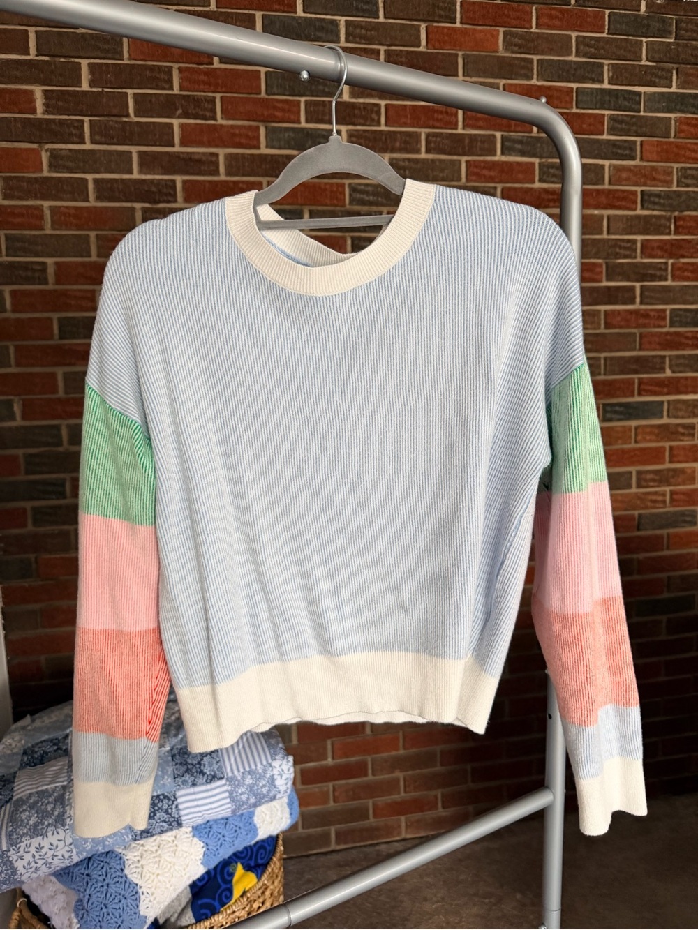 Pastel Colorblock Crewneck Sweater - Light Blue